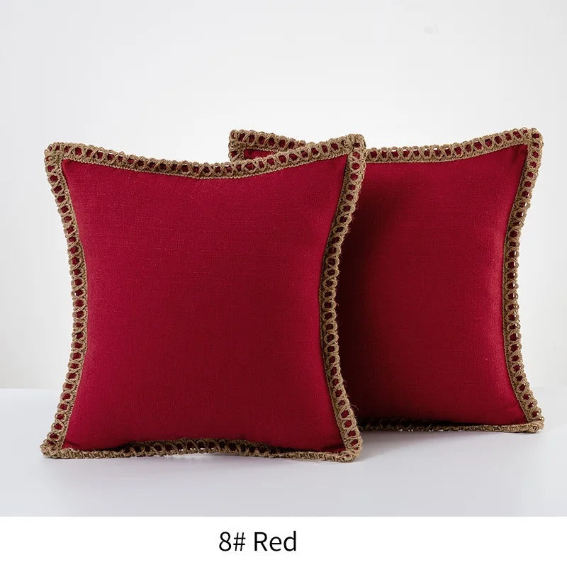Square Cushion Cover Classic Grey and Red Decorative Style