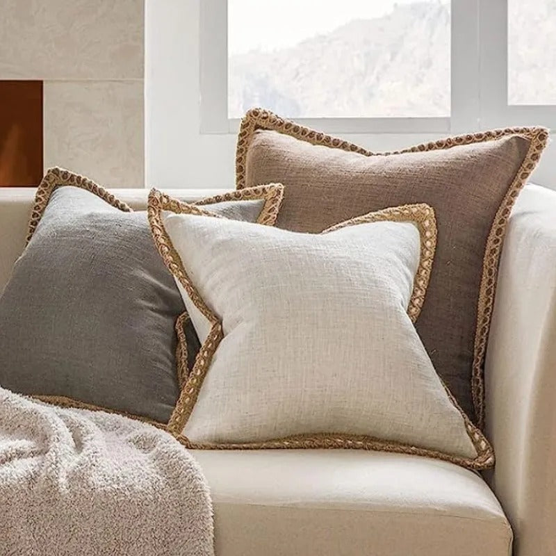 Square Cushion Cover Classic Grey and Red Decorative Style