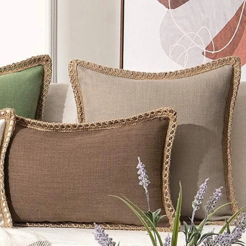 Square Cushion Cover Classic Grey and Red Decorative Style