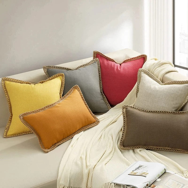 Square Cushion Cover Classic Grey and Red Decorative Style