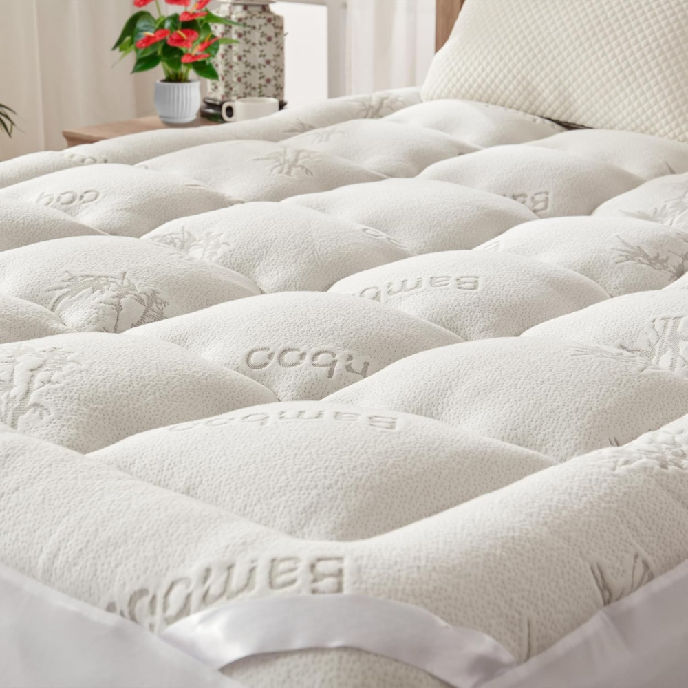 Mattress Topper Pad Quilted Pillowtop Bamboo Elastic Straps Protector Waterproof