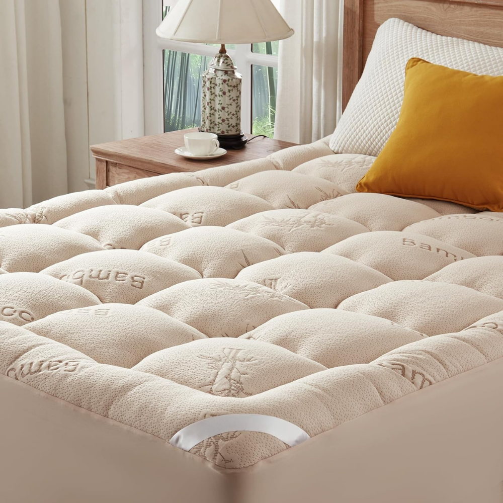Mattress Topper Pad Quilted Pillowtop Bamboo Elastic Straps Protector Waterproof