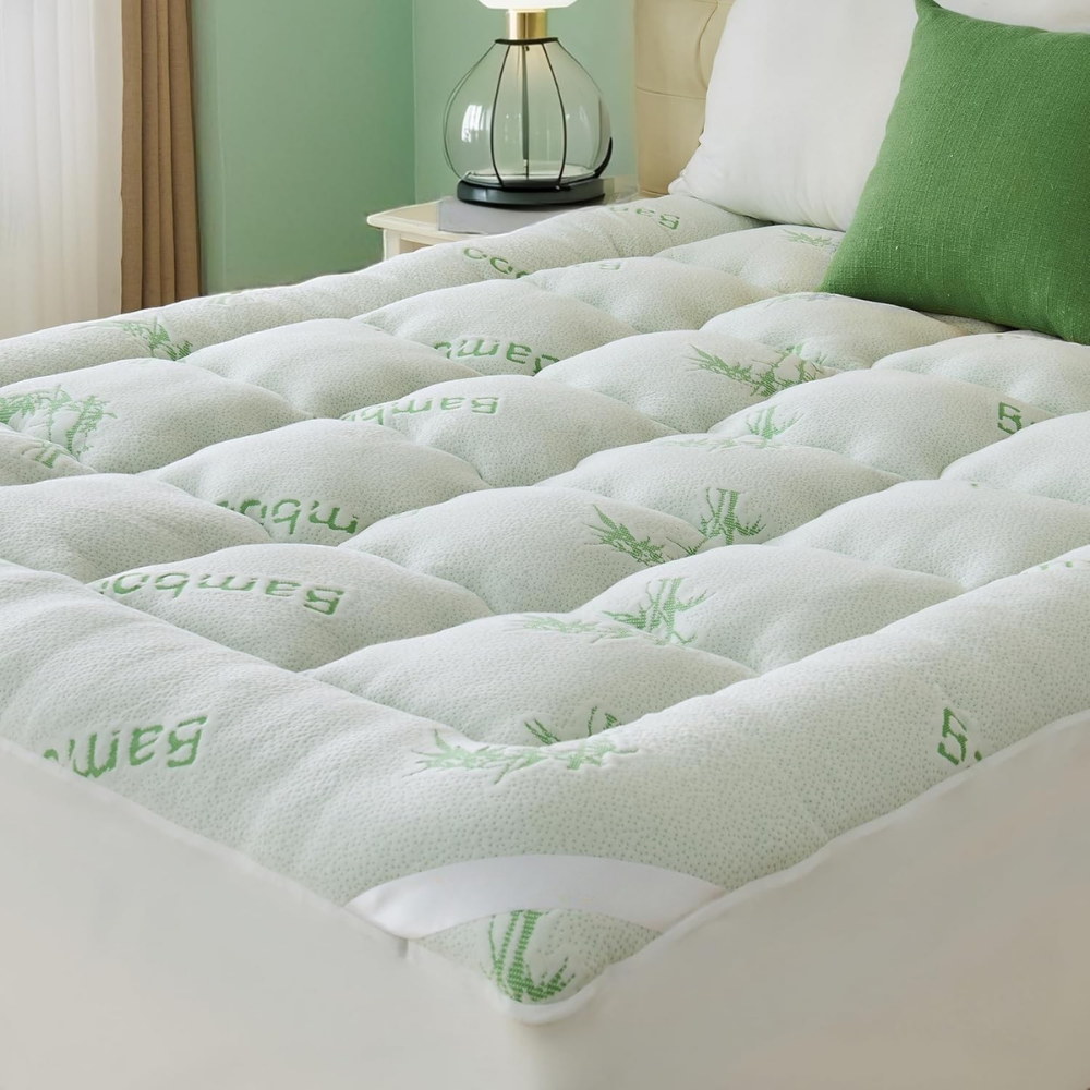 Mattress Topper Pad Quilted Pillowtop Bamboo Elastic Straps Protector Waterproof