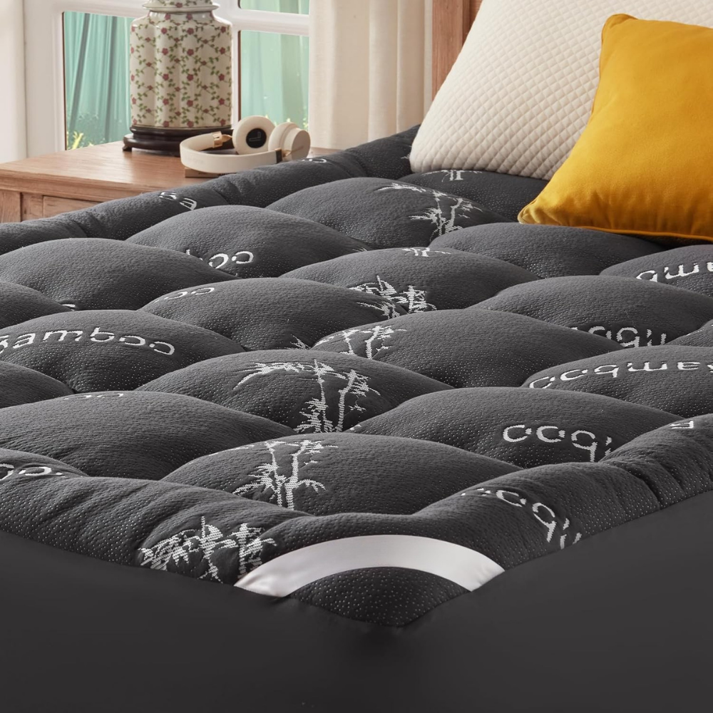 Mattress Topper Pad Quilted Pillowtop Bamboo Elastic Straps Protector Waterproof