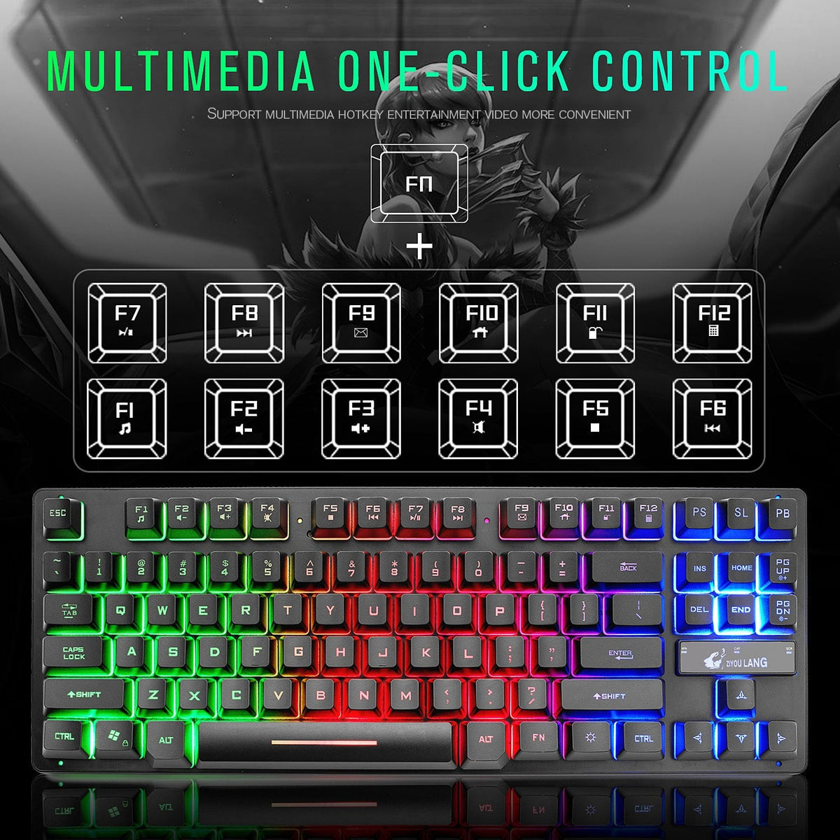Mechanical Gaming Keyboard Compact Wired Tenkeyless 87-Key with Rgb Backlighting