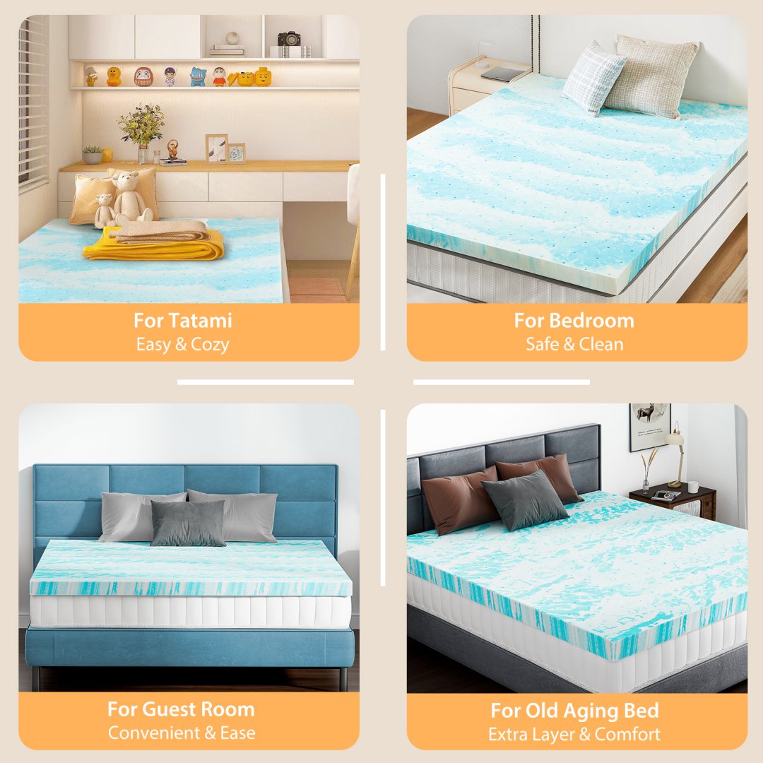 Memory Foam Mattress Topper with Cooling Gel Pressure Relief for Twin Queen and Beds