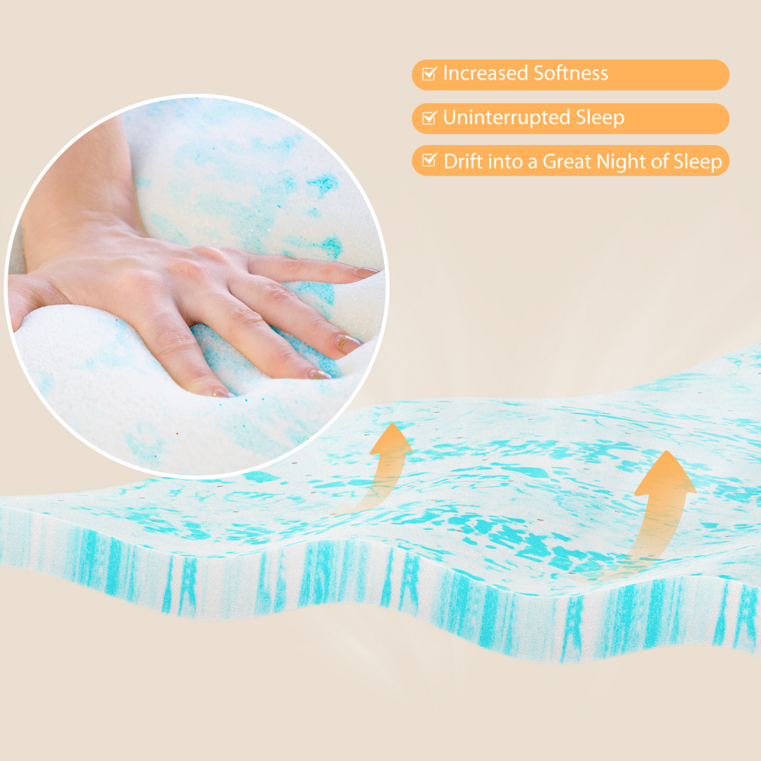 Memory Foam Mattress Topper with Cooling Gel Pressure Relief for Twin Queen and Beds