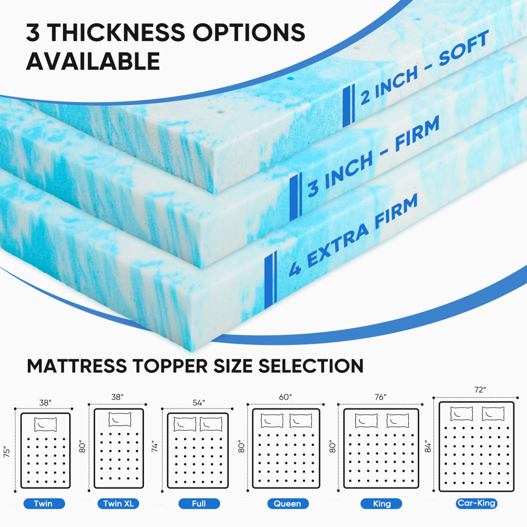 Memory Foam Mattress Topper with Cooling Gel Pressure Relief for Twin Queen and Beds