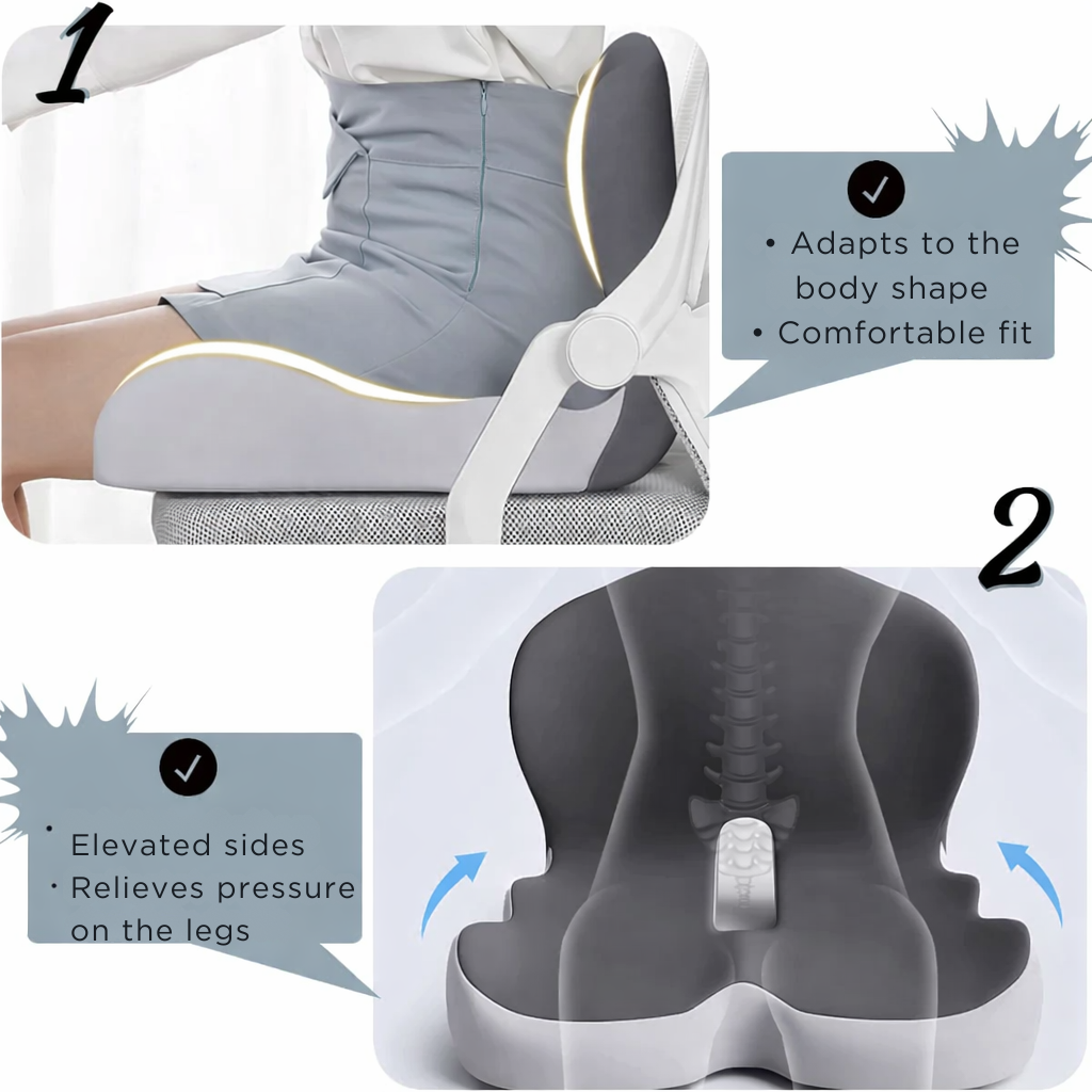 Memory Foam Seat Cushion Office Chair Ergonomic Contoured Lumbar Support Non Slip