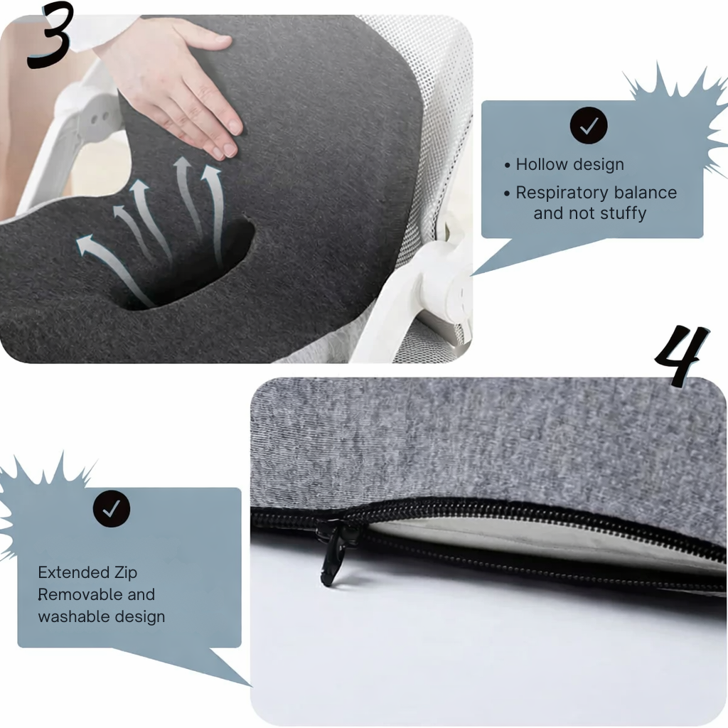 Memory Foam Seat Cushion Office Chair Ergonomic Contoured Lumbar Support Non Slip