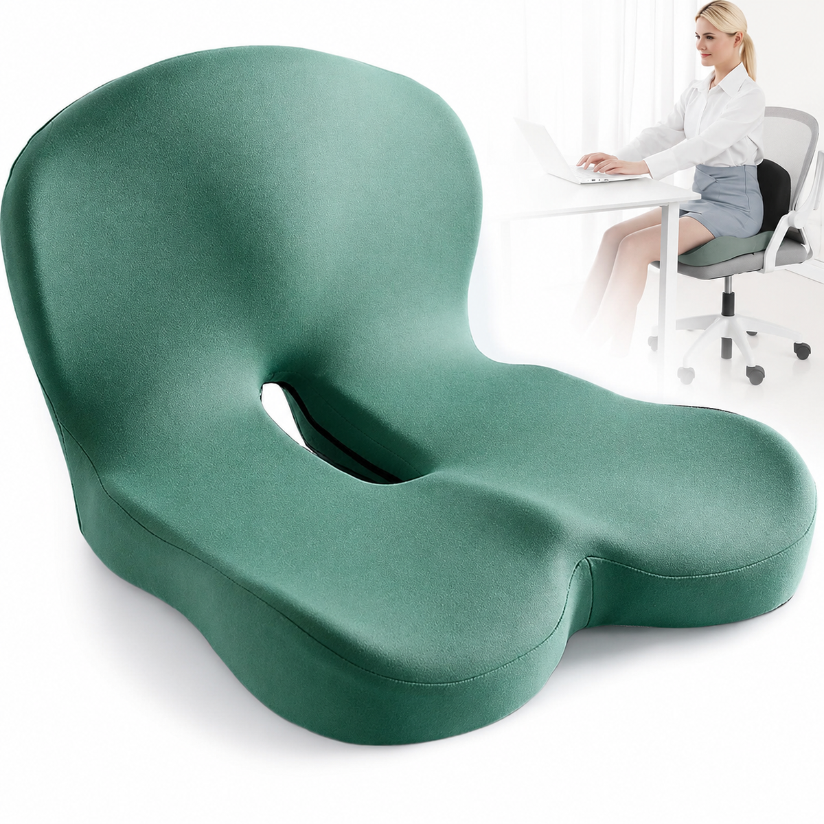 Memory Foam Seat Cushion Office Chair Ergonomic Contoured Lumbar Support Non Slip