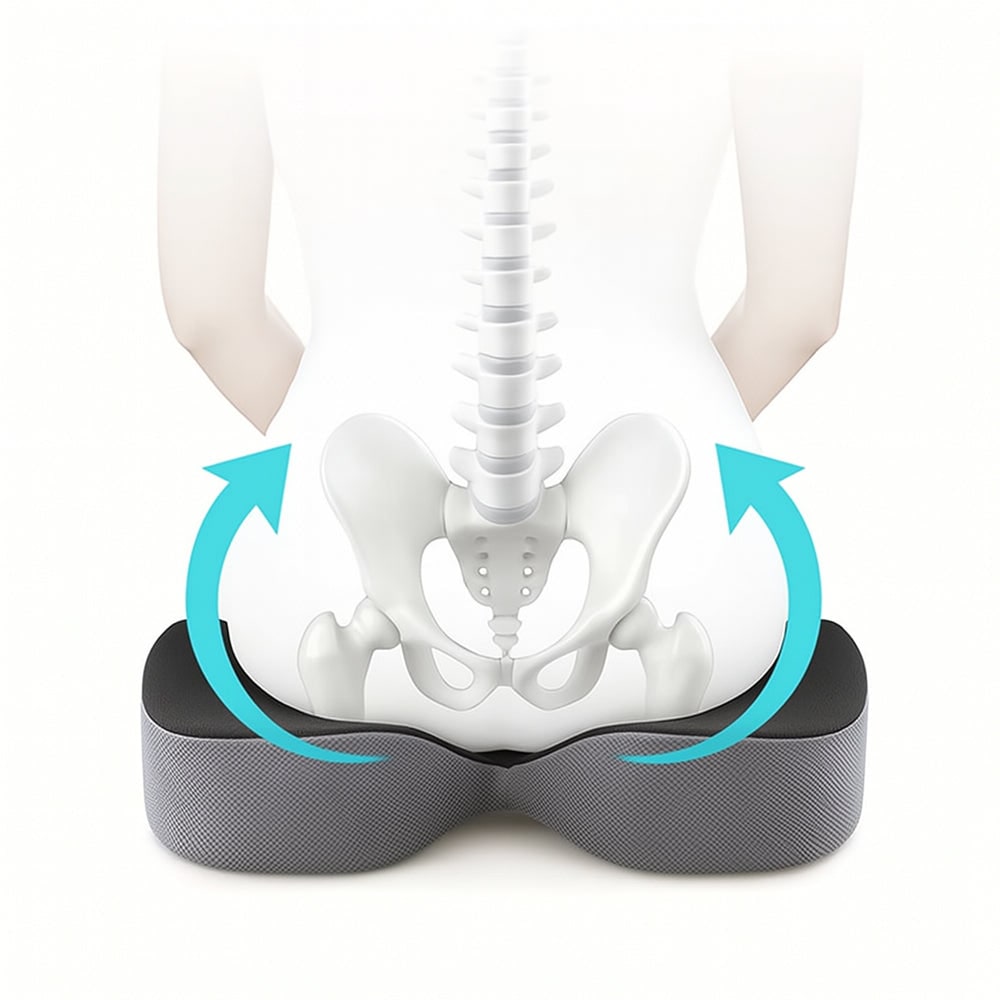 Memory Foam Ergonomic Office Chair Seat Cushion with Orthopedic Tailbone Relief and Gel Layer