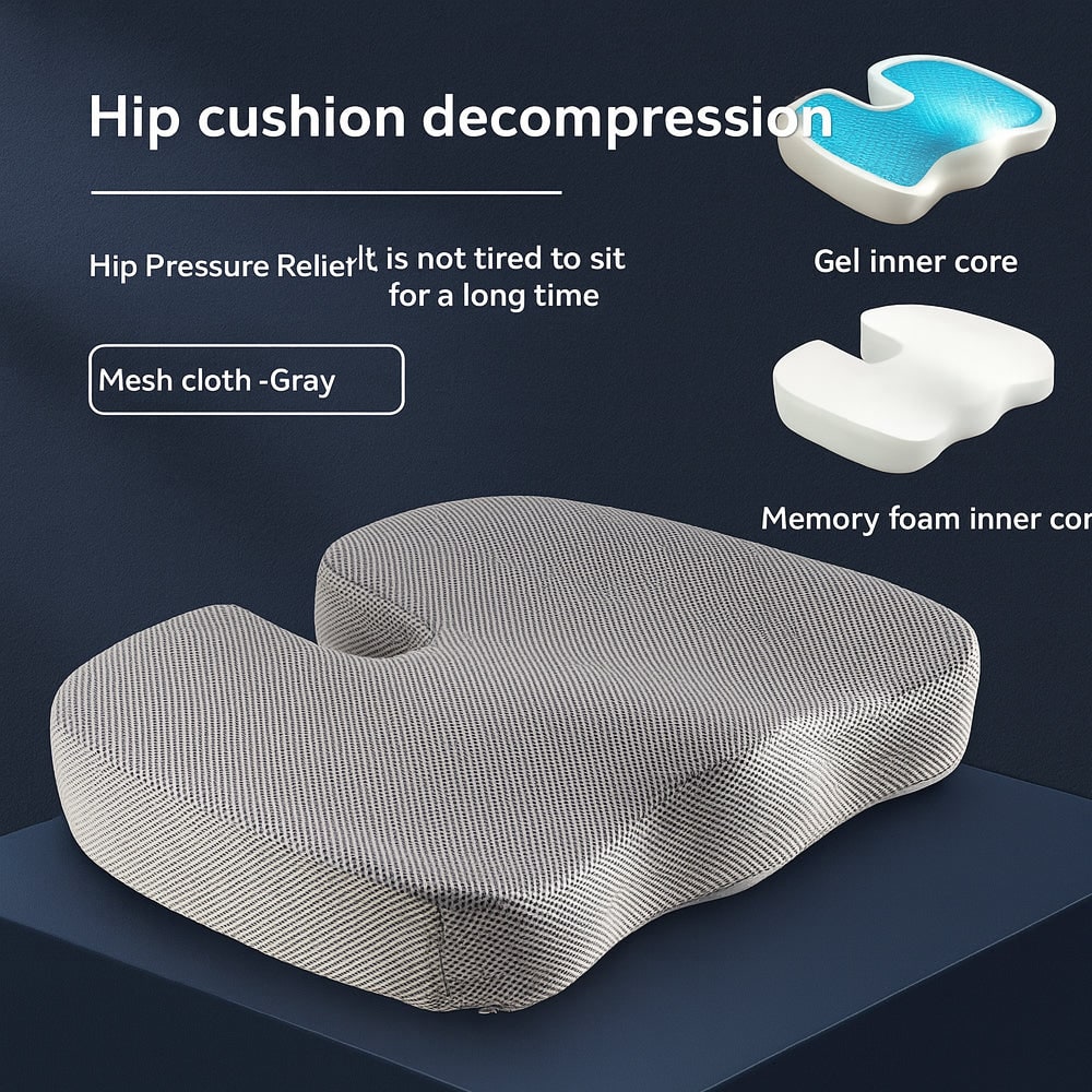 Memory Foam Ergonomic Office Chair Seat Cushion with Orthopedic Tailbone Relief and Gel Layer