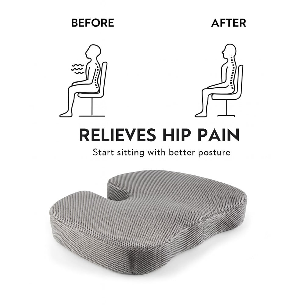 Memory Foam Ergonomic Office Chair Seat Cushion with Orthopedic Tailbone Relief and Gel Layer