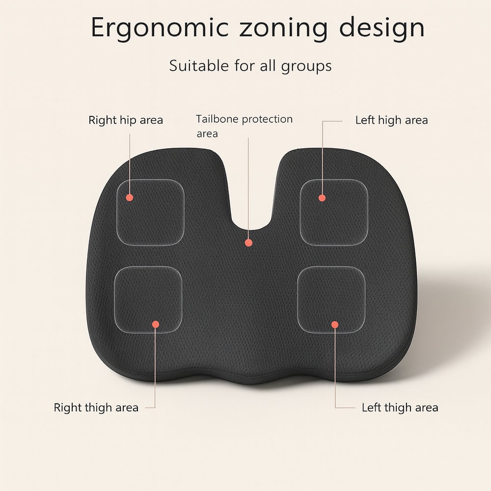 Memory Foam Ergonomic Office Chair Seat Cushion with Orthopedic Tailbone Relief and Gel Layer