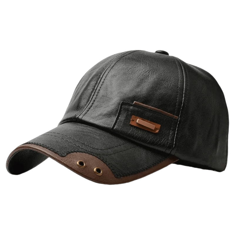 Mens Baseball Cap Leather Curved Brim Six Panel Stitched Faux