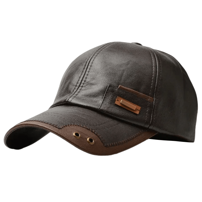 Mens Baseball Cap Leather Curved Brim Six Panel Stitched Faux