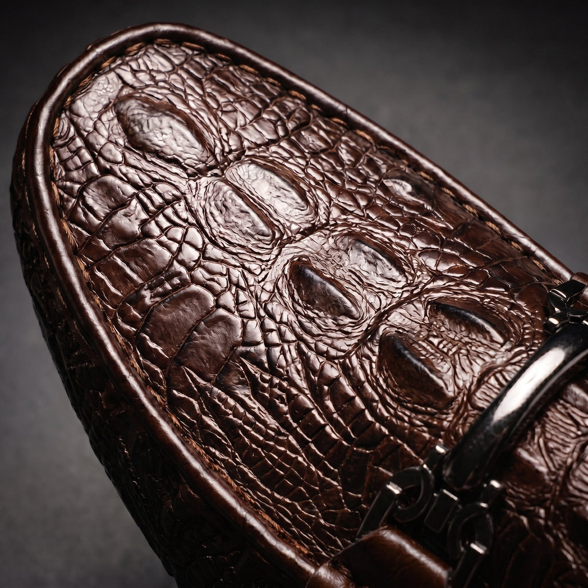 Men's Black Dress Shoes Loafers with Croc Embossed Leather and Metal Bit Detail