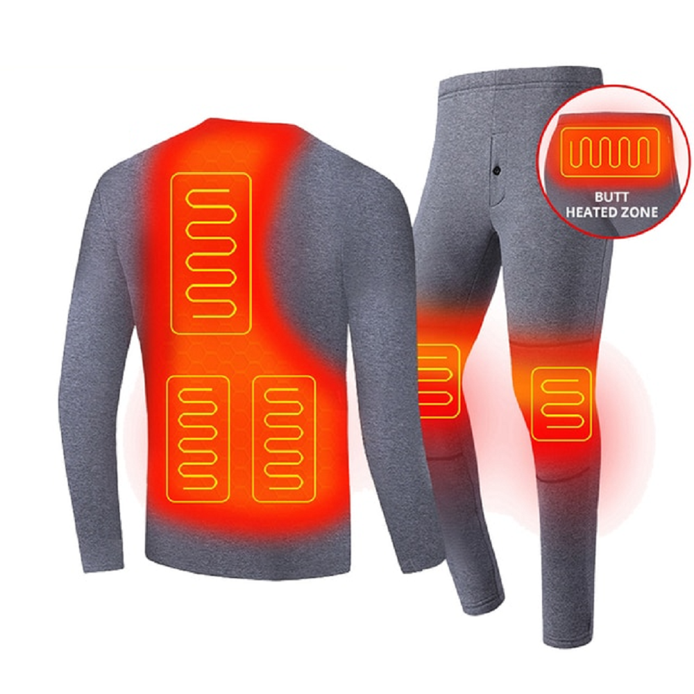 Men's Electric Heated Long Johns Thermal Underwear Set with USB Power and Flatlock Seams