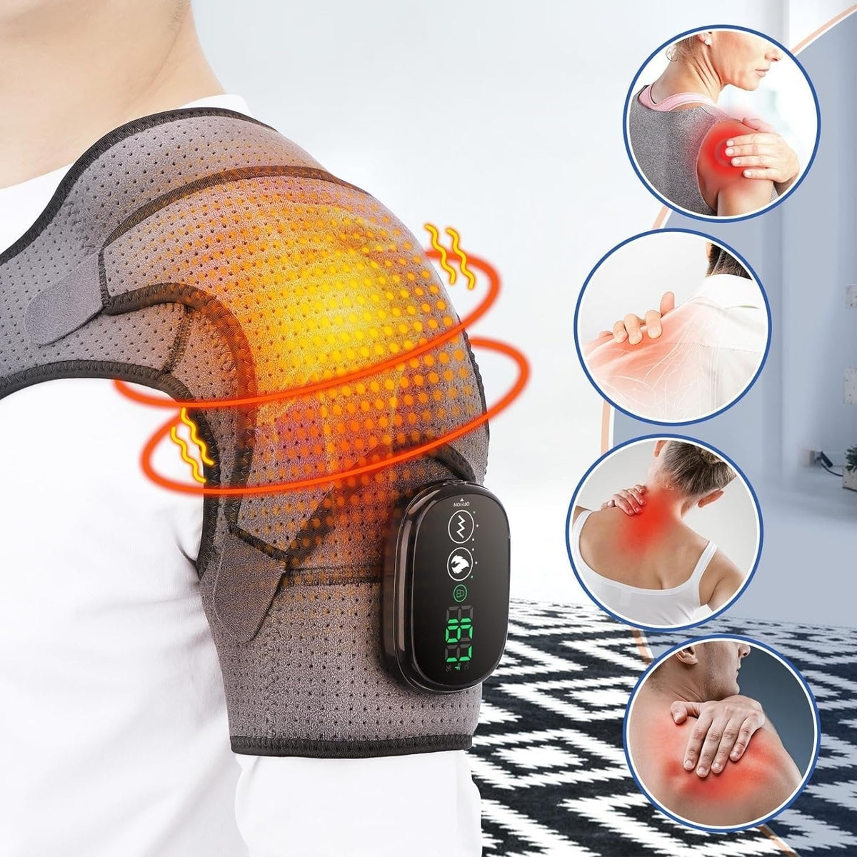Men's Electric Shoulder Heating Pad with Vibration Massage and Heat Pack for Pain