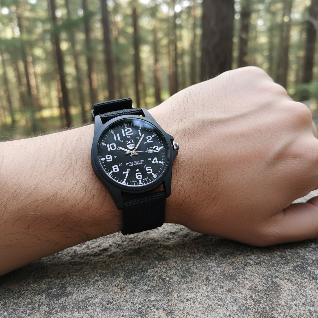 Men's Field Watch Tactical Analog with Nylon Strap Military Scale for Outdoor Adventure