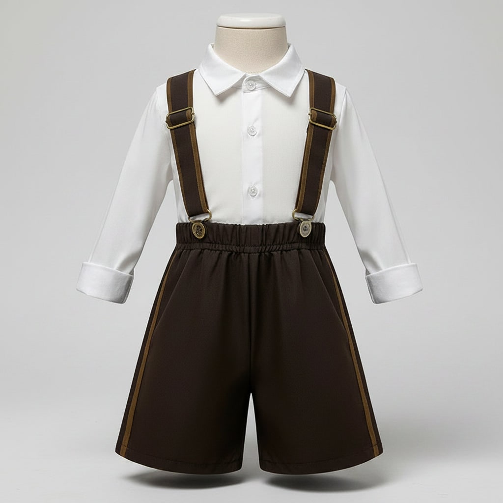 Men's Halloween Oktoberfest Costume Outfit with Lederhosen Dirndl Suspenders and Lace-Up Corset Bodice