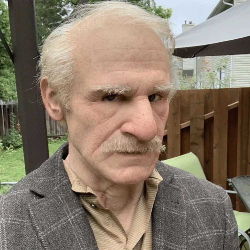 Men's Halloween Realistic Silicone Old Man Mask with Facial Hair and Chest Bib