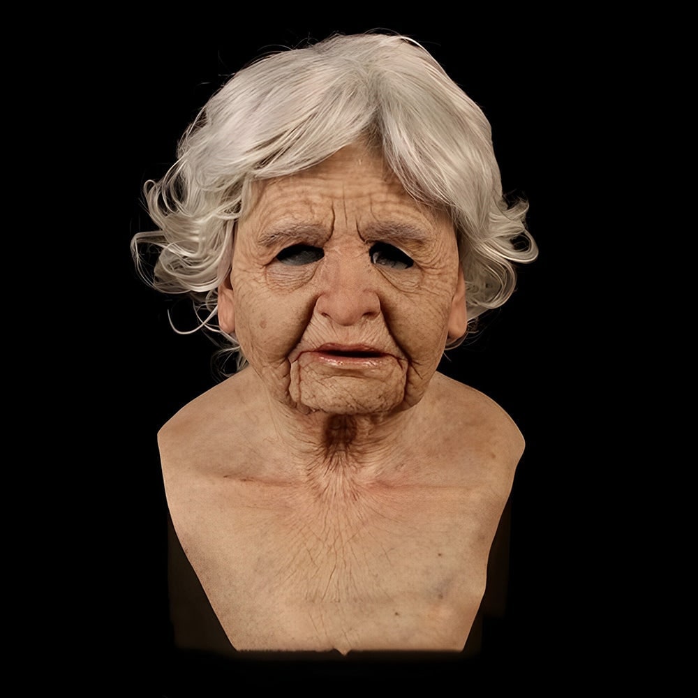 Men's Halloween Realistic Silicone Old Man Mask with Facial Hair and Chest Bib