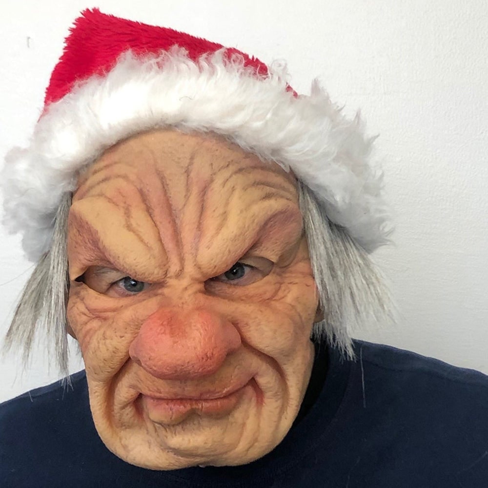 Men's Halloween Realistic Silicone Old Man Mask with Facial Hair and Chest Bib