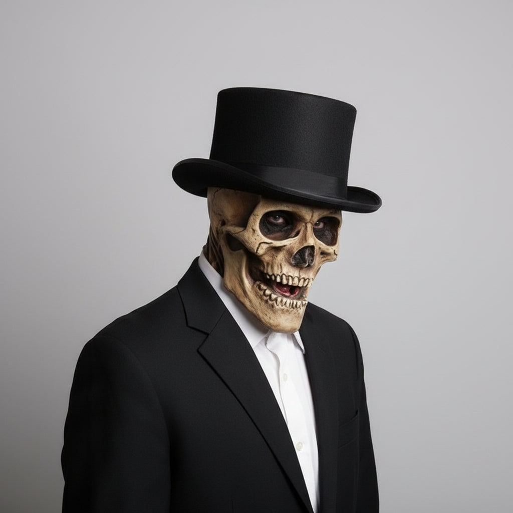 Men's Halloween Skull Skeleton Mask with Exposed Brain and Ribcage Latex Full Head Creepy Costume