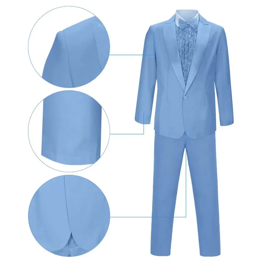Men's Halloween Tuxedo Costume Prom Formal Suit with Ruffled Shirt Bow Tie and Top Hat