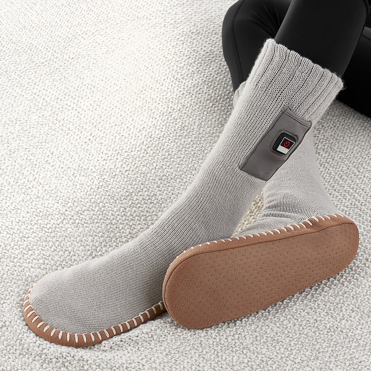 Men's Heated Socks Slipper with Rechargeable Battery and Non-Slip Grippers for Foot Warmer