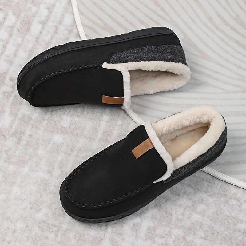 Mens House Slippers Moccasin Slip-On Fleece Rubber Sole Suede Warm