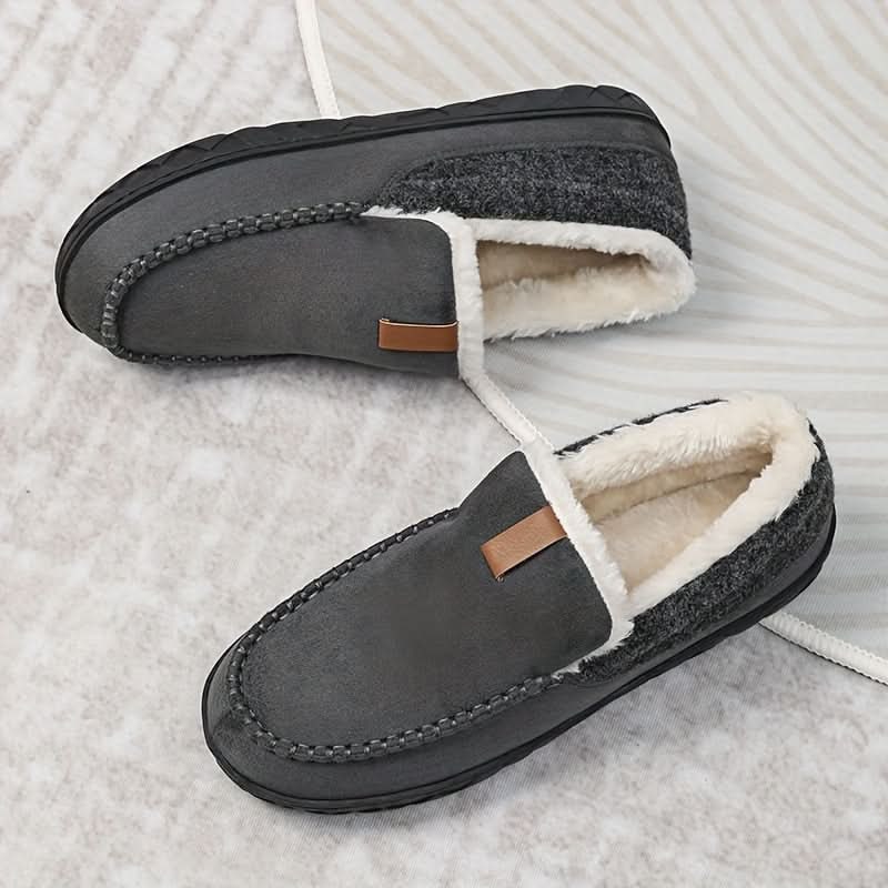 Mens House Slippers Moccasin Slip-On Fleece Rubber Sole Suede Warm
