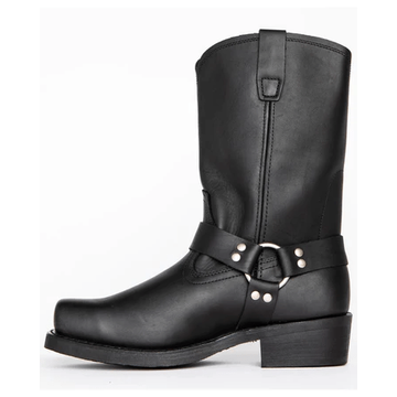 Mens Motorcycle Harness Boots Square Toe Leather Studs Pull