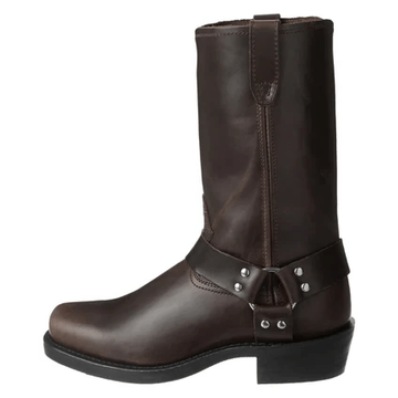 Mens Motorcycle Harness Boots Square Toe Leather Studs Pull