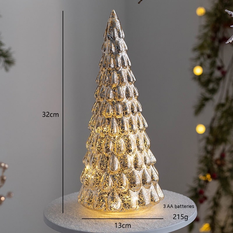 Men's Pre Lit Glass Tabletop Christmas Tree with LED Lights and Star Topper