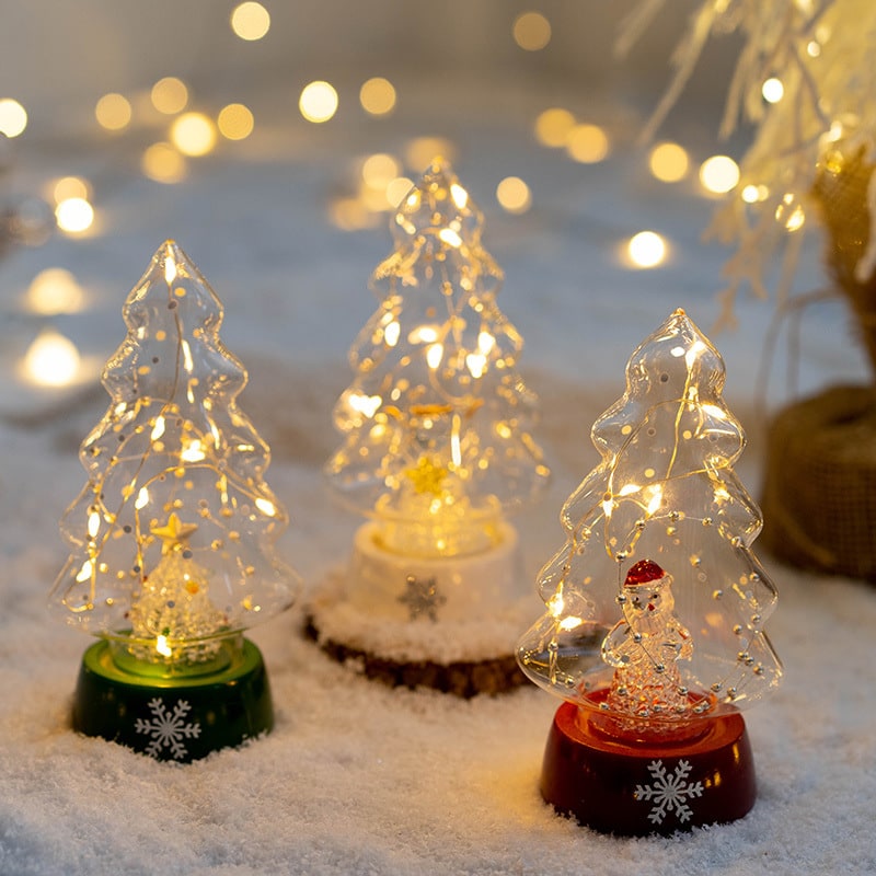 Men's Pre Lit Glass Tabletop Christmas Tree with LED Lights and Star Topper