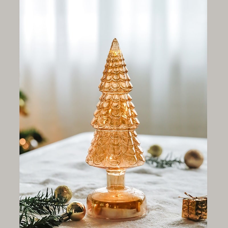 Men's Pre Lit Glass Tabletop Christmas Tree with LED Lights and Star Topper
