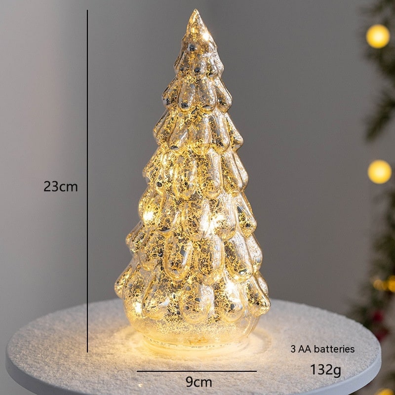 Men's Pre Lit Glass Tabletop Christmas Tree with LED Lights and Star Topper