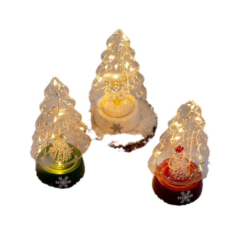 Men's Pre Lit Glass Tabletop Christmas Tree with LED Lights and Star Topper