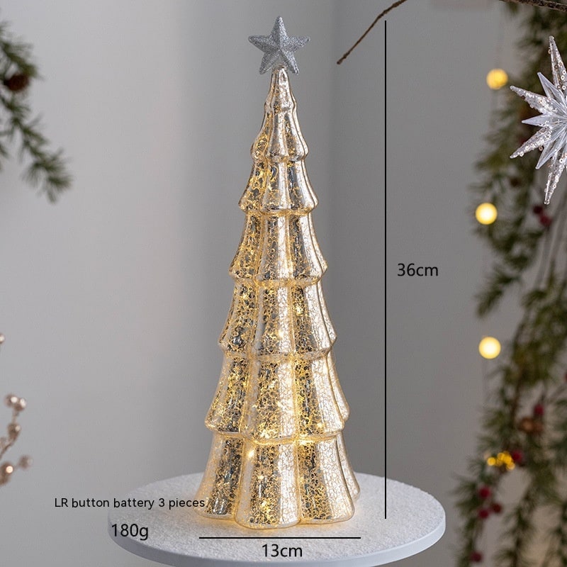 Men's Pre Lit Glass Tabletop Christmas Tree with LED Lights and Star Topper