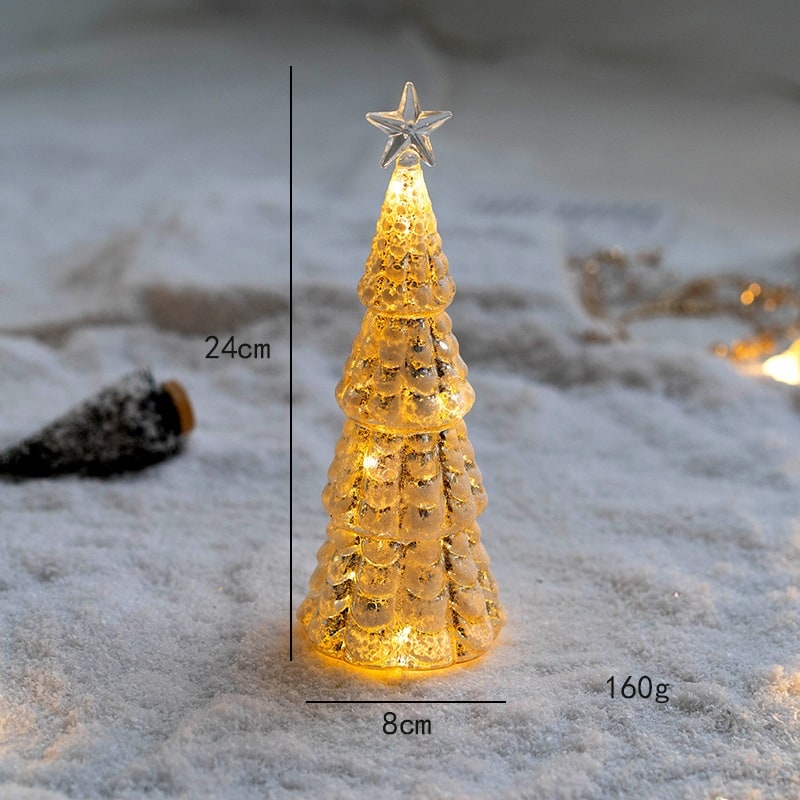 Men's Pre Lit Glass Tabletop Christmas Tree with LED Lights and Star Topper
