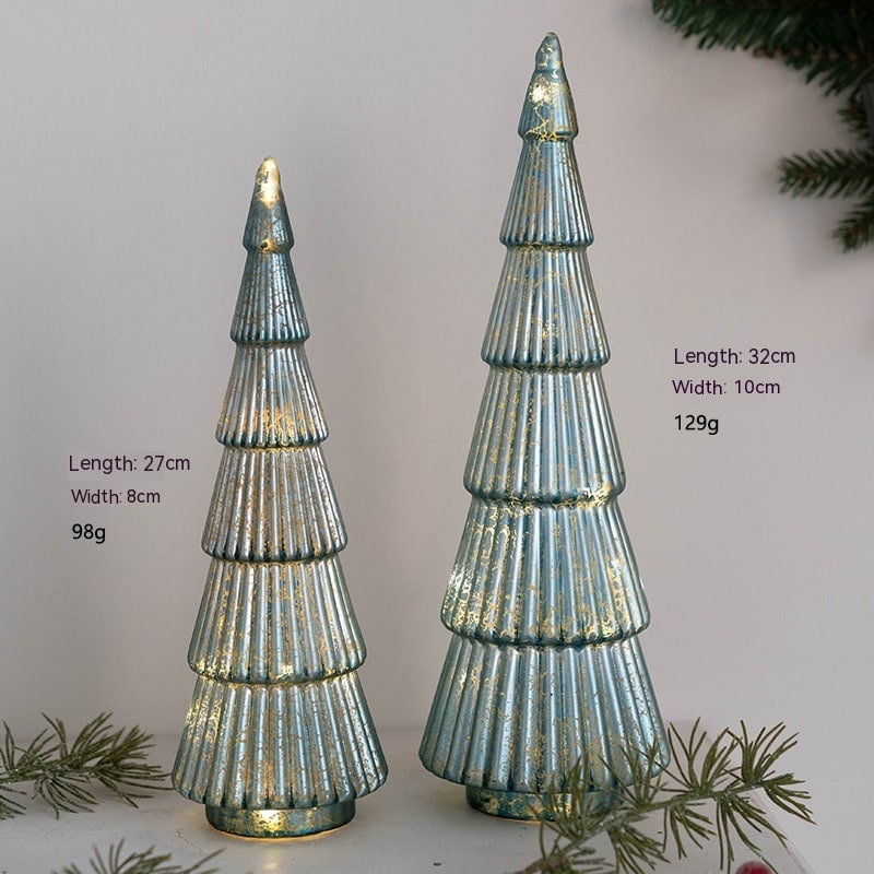 Men's Pre Lit Glass Tabletop Christmas Tree with LED Lights and Star Topper