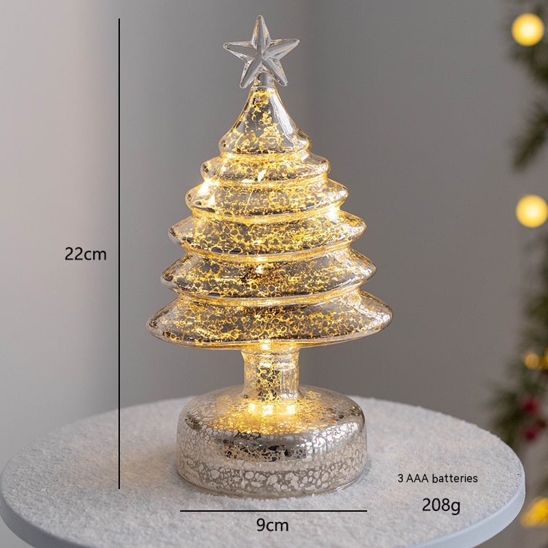 Men's Pre Lit Glass Tabletop Christmas Tree with LED Lights and Star Topper