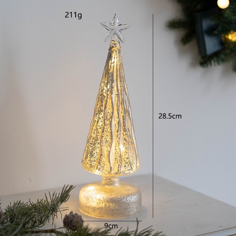 Men's Pre Lit Glass Tabletop Christmas Tree with LED Lights and Star Topper