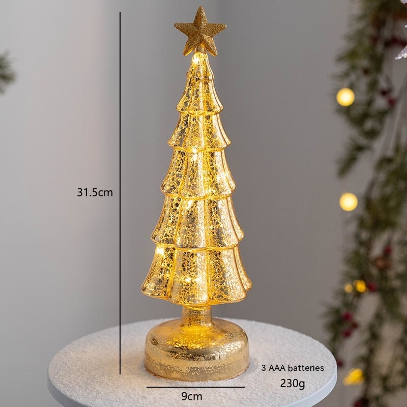 Men's Pre Lit Glass Tabletop Christmas Tree with LED Lights and Star Topper