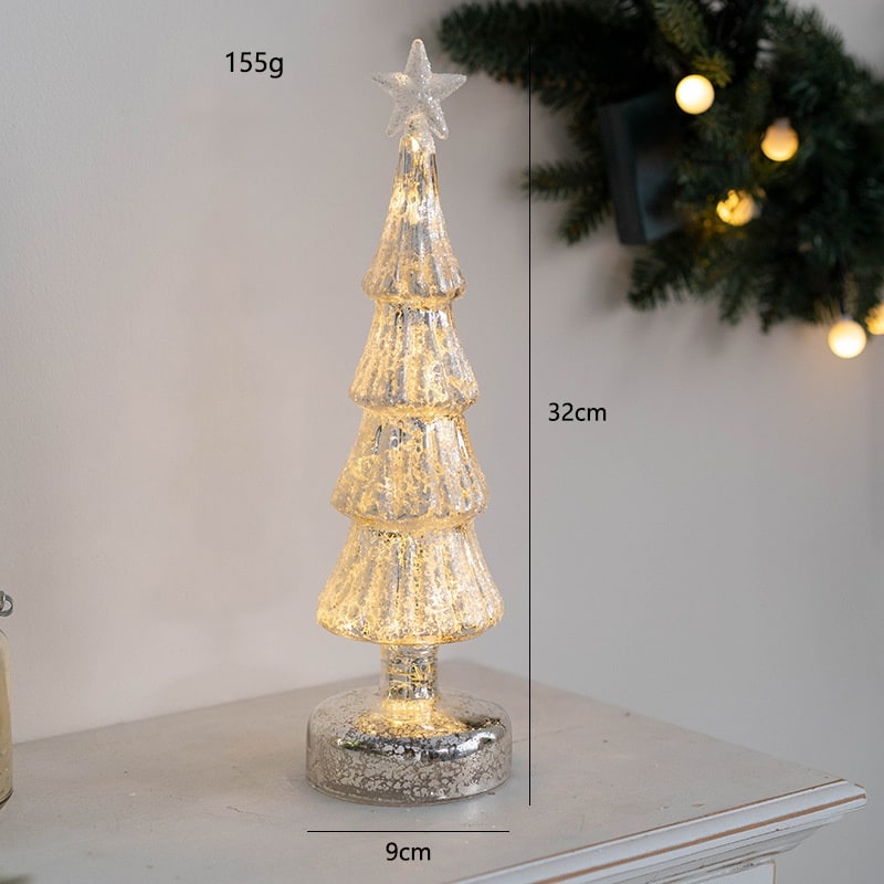Men's Pre Lit Glass Tabletop Christmas Tree with LED Lights and Star Topper