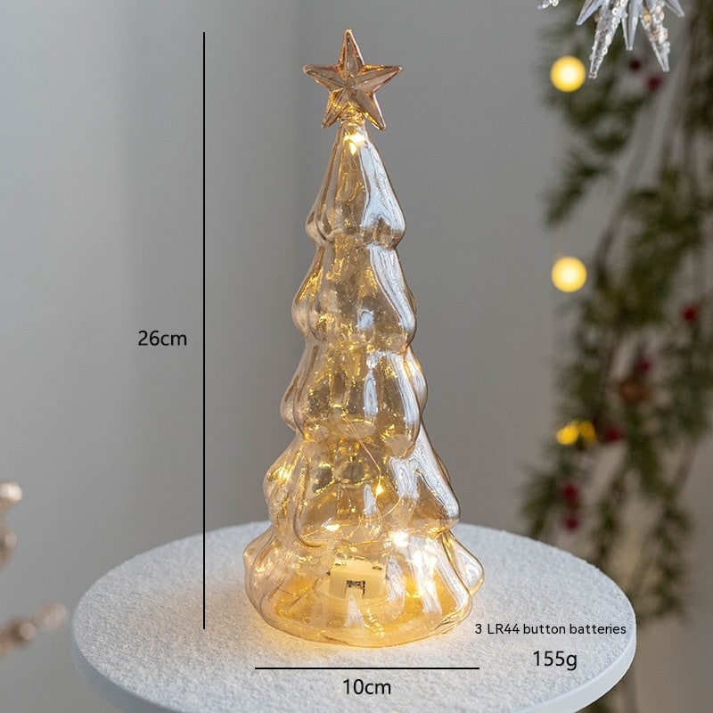 Men's Pre Lit Glass Tabletop Christmas Tree with LED Lights and Star Topper