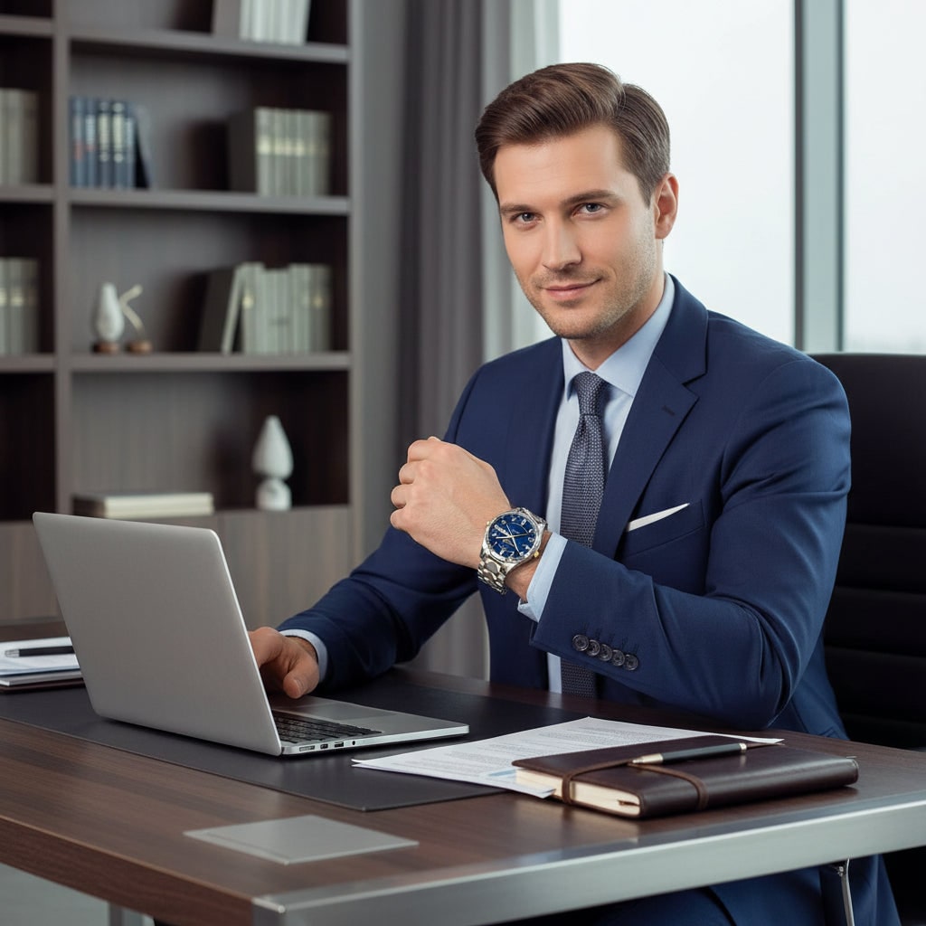 Men's Watches Luxury Analog Sport Watch Metal Link and Day Date Window Wrist